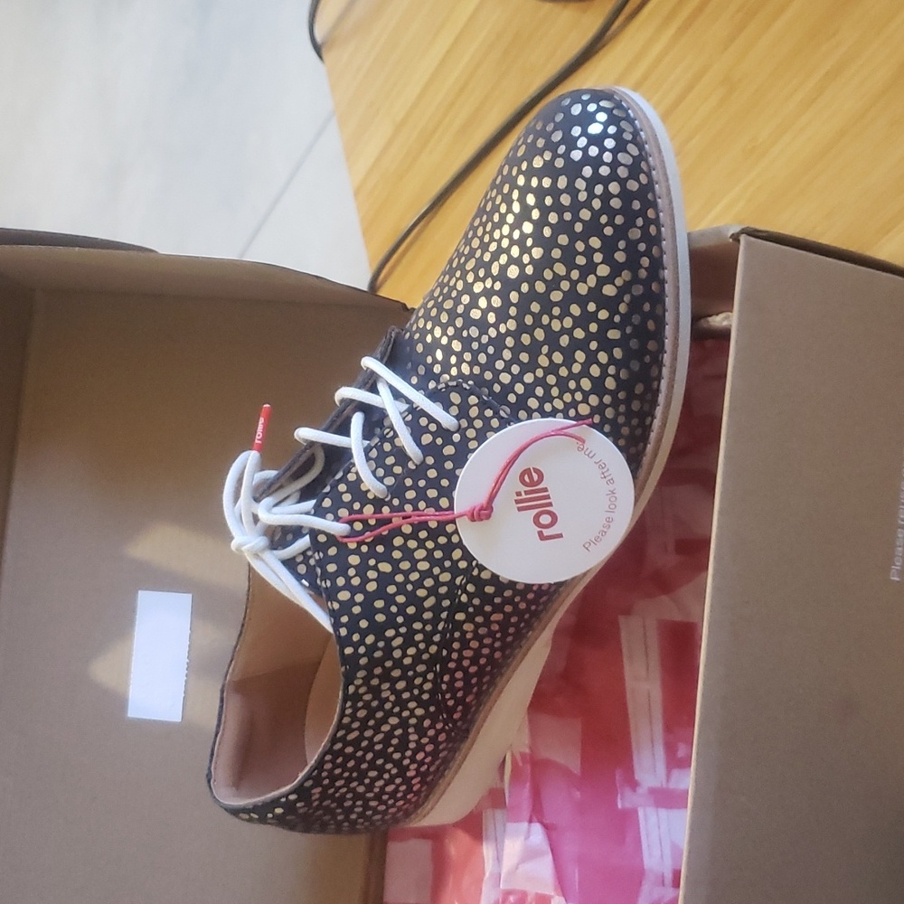 NIB Rollie Derby Gold Foil Leopard Sz 40